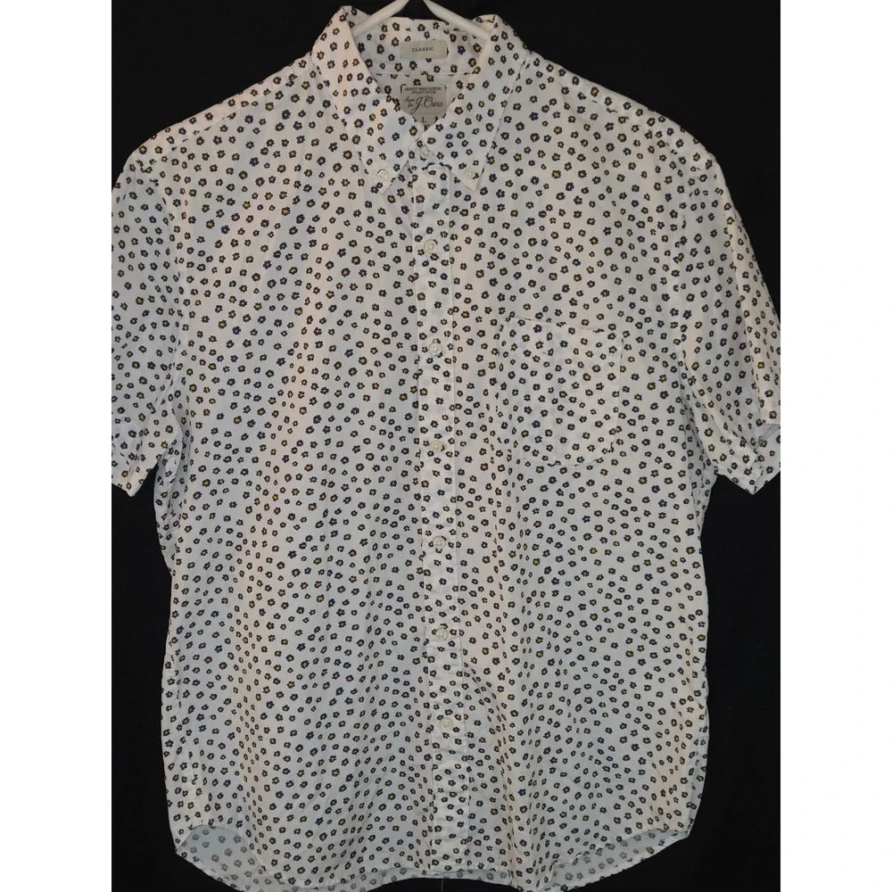 J. Crew Classic Floral Print Short Sleeve Button‎ Down Shirt Mens Large